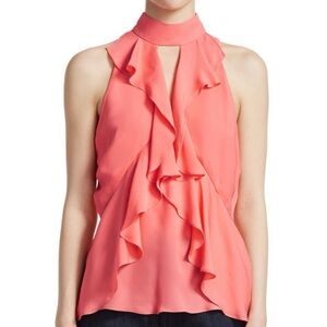Cinq à Sept Coral Ruffle Halter Top